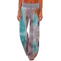 iChunhua Women's Comfy Stretch Floral Print Drawstring Palazzo Wide Leg Lounge Pant