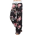 iChunhua Women's Comfy Stretch Floral Print Drawstring Palazzo Wide Leg Lounge Pant