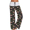 iChunhua Women's Comfy Stretch Floral Print Drawstring Palazzo Wide Leg Lounge Pant