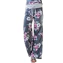 iChunhua Women's Comfy Stretch Floral Print Drawstring Palazzo Wide Leg Lounge Pant
