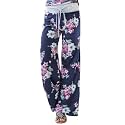iChunhua Women's Comfy Stretch Floral Print Drawstring Palazzo Wide Leg Lounge Pant