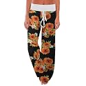 iChunhua Women's Comfy Stretch Floral Print Drawstring Palazzo Wide Leg Lounge Pant