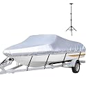 iCOVER Trailerable Boat Cover with Support Pole- 14'-16' Heavy Duty Waterproof Tarp Covers, Fits V-Hull, Fish&amp;Ski, Pro-Style, Fishing, Runabout, Bass Boats, up to 14ft-16ft Long X 90" Wide