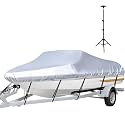 iCOVER Trailerable Boat Cover with Support Pole- 20'-23' Heavy Duty Waterproof Tarp Covers, Fits V-Hull, Fish&amp;Ski, Pro-Style, Fishing, Runabout, Bass Boats, up to 20ft-23ft Long X 100" Wide, Silver