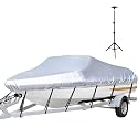 iCOVER Trailerable Boat Cover with Support Pole- 23'-24' Heavy Duty Waterproof Tarp Covers, Fits V-Hull, Fish&amp;Ski, Pro-Style, Fishing, Runabout, Bass Boats, up to 23ft-24ft Long and 102" Wide, Silver