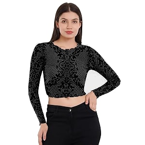 icw women long-sleeves round neck net printed transparent mesh sheer crop top t-shirt dn38mix print