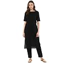 idaLia Cotton Solid Straight Black Kurta Set