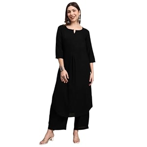 idaLia Rayon Solid Straight Brown Kurta Set