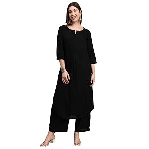 idaLia Rayon Solid Straight Brown Kurta Set