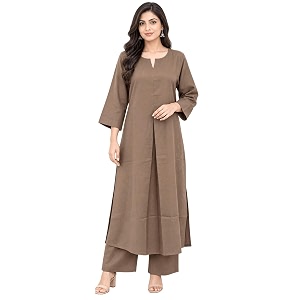 idaLia Rayon Solid Straight Brown Kurta Set
