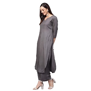 idaLia Rayon Solid Straight Brown Kurta Set