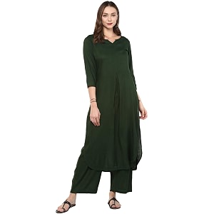 idaLia Rayon Solid Straight Brown Kurta Set