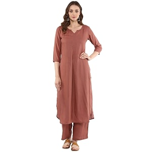idaLia Rayon Solid Straight Brown Kurta Set
