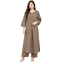 idaLia Rayon Solid Straight Brown Kurta Set