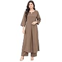 idaLia Rayon Solid Straight Brown Kurta Set