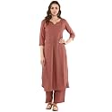 idaLia Rayon Solid Straight Brown Kurta Set