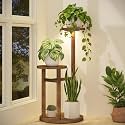 iDavosic.ly 2 Tier Wood Plant Stand Indoor Corner with Grow Light, Brown