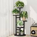 iDavosic.ly 4 Tier Wood Plant Stand Indoor Outdoor Corner Tall Shelf, Black