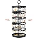 iDavosic.ly 5 Tier Rotating Earring Holder Organizer, Metal Tray, Black