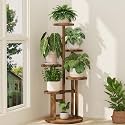 iDavosic.ly 5 Tier Wood Plant Stand Indoor Outdoor Corner Tall Shelf, Brown