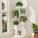iDavosic.ly 5 Tier Wood Plant Stand Indoor Outdoor Corner Tall Shelf, White