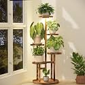 iDavosic.ly 5 Tier Wood Plant Stand Indoor Corner with Grow Light, Brown
