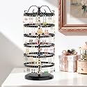 iDavosic.ly 6 Tier Metal Rotating Earring Holder Organizer Stand, Black