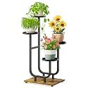 iDavosic.ly Plant Stand Indoor with Metal Trays, 4 Tier Shelf, Black Brown