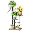 iDavosic.ly Plant Stand Indoor with Wooden Trays, 3 Tier Shelf, Black Brown