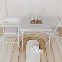 IDEALHOUSE Folding Table and Chairs Set of 3, Kids Table with PU Cushion Seats, No-Assembly Portable Activity Set for Reading Eating Play, Gray