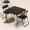 IDEALHOUSE Folding Table and Chairs Set of 3, Kids Table with PU Cushion Seats, No-Assembly Portable Activity Set for Reading Eating Play, Black