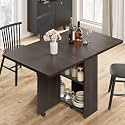IDEALHOUSE FoldingTable, Drop Leaf Dining Table with 6 Wheels and 2-Layer Storage Shelf, Space Saving Table for Small Spaces (Dark Walnut, 47.2" D x 23.6" W x 29.5" H)