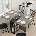 IDEALHOUSE FoldingTable, Drop Leaf Dining Table with 6 Wheels and 2-Layer Storage Shelf, Space Saving Table for Small Spaces (Slate Oak, 50.1" D x 31.4" W x 29.5" H)