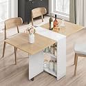 IDEALHOUSE FoldingTable, Drop Leaf Dining Table with 6 Wheels and 2-Layer Storage Shelf, Space Saving Table for Small Spaces (Natural Wood, 47.2" D x 23.6" W x 29.5" H)