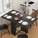 IDEALHOUSE Folding Table, Drop Leaf Table with 6 Wheels and 2-Layer Storage Shelf, Space Saving Dining Table for Small Spaces