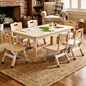 IDEALHOUSE Kids Table and 6 Chairs Set, Height Adjustable Toddler Table and Chair Set, Graffiti Desktop, Children Study Table for 6 for Home Daycare Preschool for Ages 2-10, Wood Color