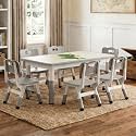 IDEALHOUSE Kids Table and 6 Chairs Set, Height Adjustable Toddler Table and Chair Set, Graffiti Desktop, Children Study Table for 6 for Home Daycare Preschool for Ages 2-10, Grey