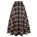 IDEALSANXUN Women’s Fall Winter High Waisted Wool Plaid A-line Long Skirt