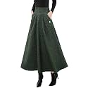 IDEALSANXUN Women’s Fall Winter High Waisted Wool Plaid A-line Long Skirt