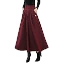 IDEALSANXUN Women’s Fall Winter High Waisted Wool Plaid A-line Long Skirt