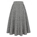 IDEALSANXUN Women’s Fall Winter High Waisted Wool Plaid A-line Long Skirt