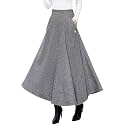IDEALSANXUN Women’s Fall Winter High Waisted Wool Plaid A-line Long Skirt