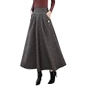 IDEALSANXUN Women’s Fall Winter High Waisted Wool Plaid A-line Long Skirt