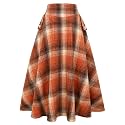 IDEALSANXUN Women’s Fall Winter High Waisted Wool Plaid A-line Long Skirt