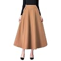 IDEALSANXUN Women’s Fall Winter High Waisted Wool Plaid A-line Long Skirt