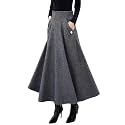 IDEALSANXUN Women’s Fall Winter High Waisted Wool Plaid A-line Long Skirt