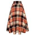 IDEALSANXUN Women’s Fall Winter High Waisted Wool Plaid A-line Long Skirt