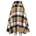 IDEALSANXUN Women’s Fall Winter High Waisted Wool Plaid A-line Long Skirt