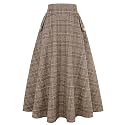 IDEALSANXUN Women’s Fall Winter High Waisted Wool Plaid A-line Long Skirt