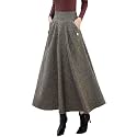 IDEALSANXUN Women’s Fall Winter High Waisted Wool Plaid A-line Long Skirt